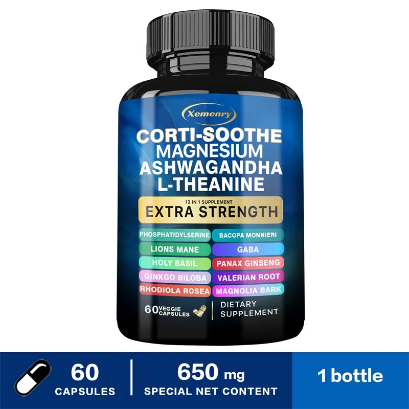 Corti-Soothe Cortisol Supplement with Magnesium, Ashwagandha, L-Theanine - Manage Stress.
