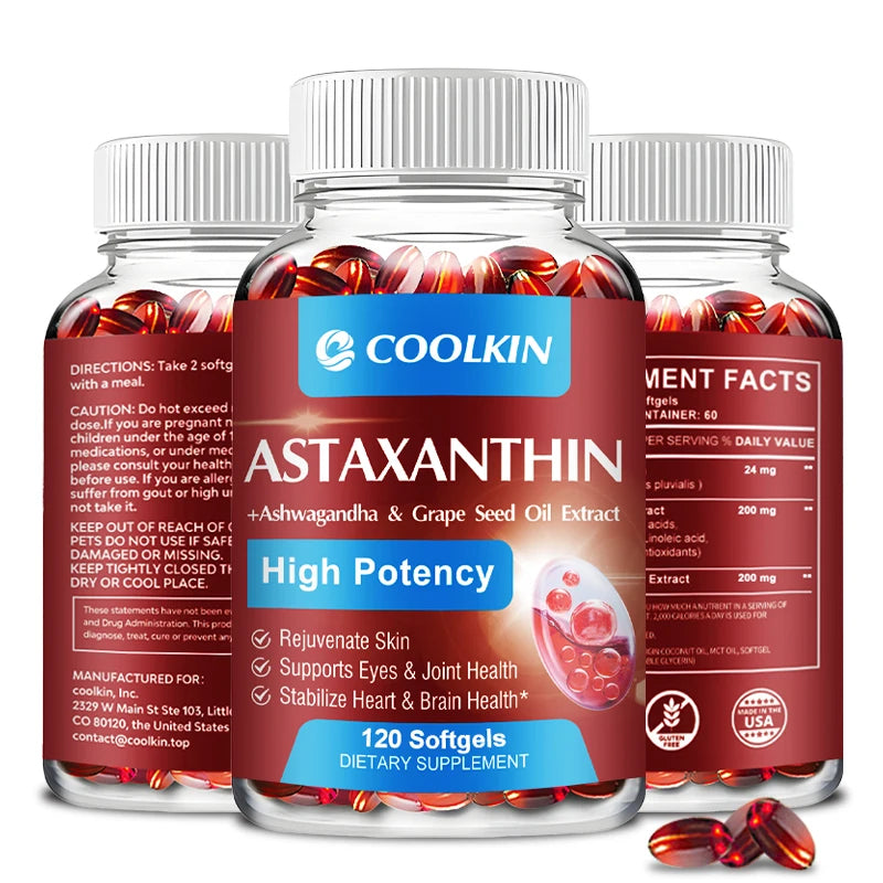 Astaxanthin 24mg - with Ashwagandha, Grape Seed Oil Extract.