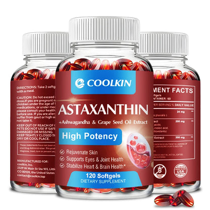 Astaxanthin 24mg - with Ashwagandha, Grape Seed Oil Extract.