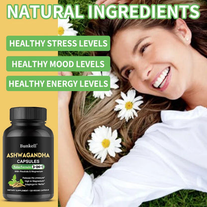 Pure Ashwagandha Root Extract Capsules With Magnesium for Natural Mood.
