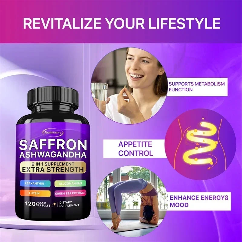 Saffron Ashwagandha 6 in 1 Supplement.