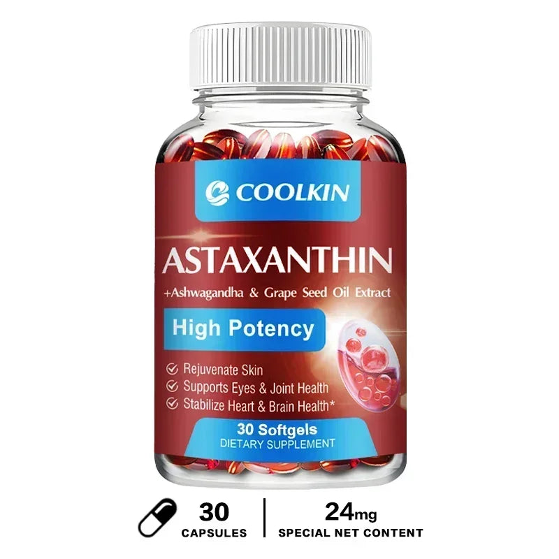 Astaxanthin 24mg - with Ashwagandha, Grape Seed Oil Extract.