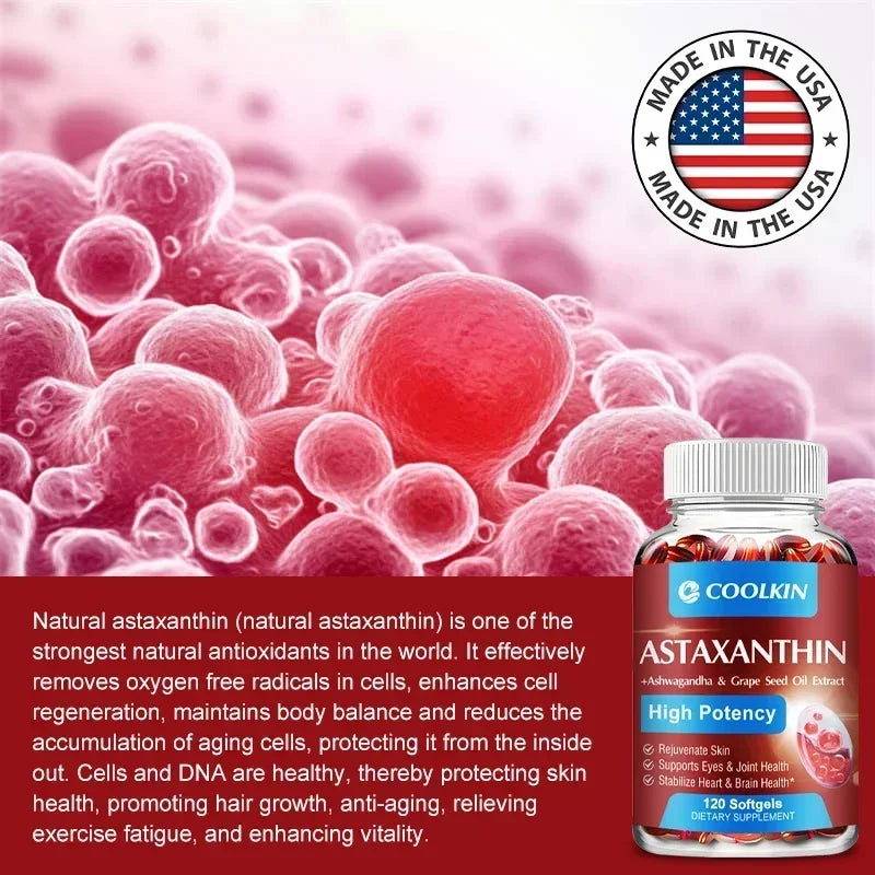 Astaxanthin 24mg - with Ashwagandha, Grape Seed Oil Extract.