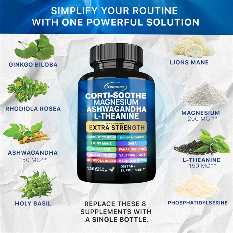 Corti-Soothe Cortisol Supplement met Magnesium, Ashwagandha, L-Theanine - Beheers stress. 