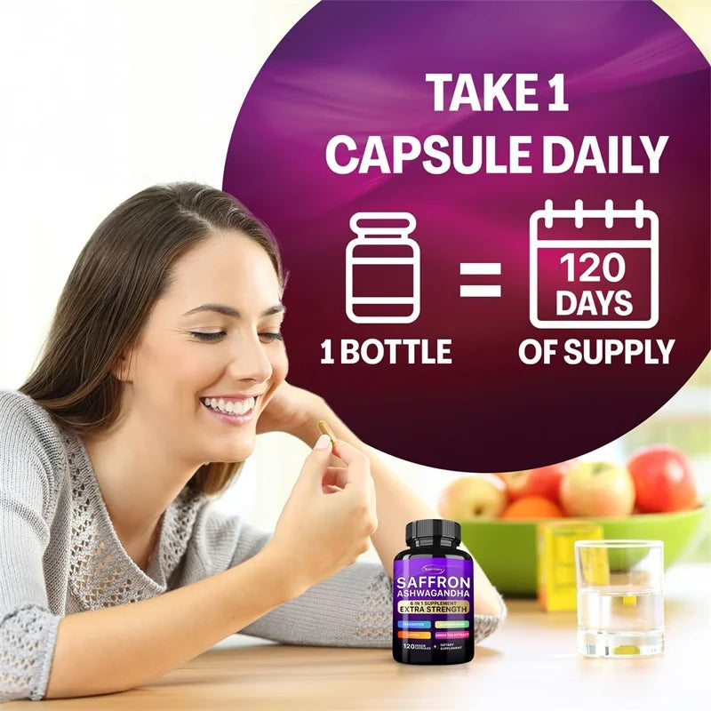 Saffron Ashwagandha 6 in 1 Supplement.