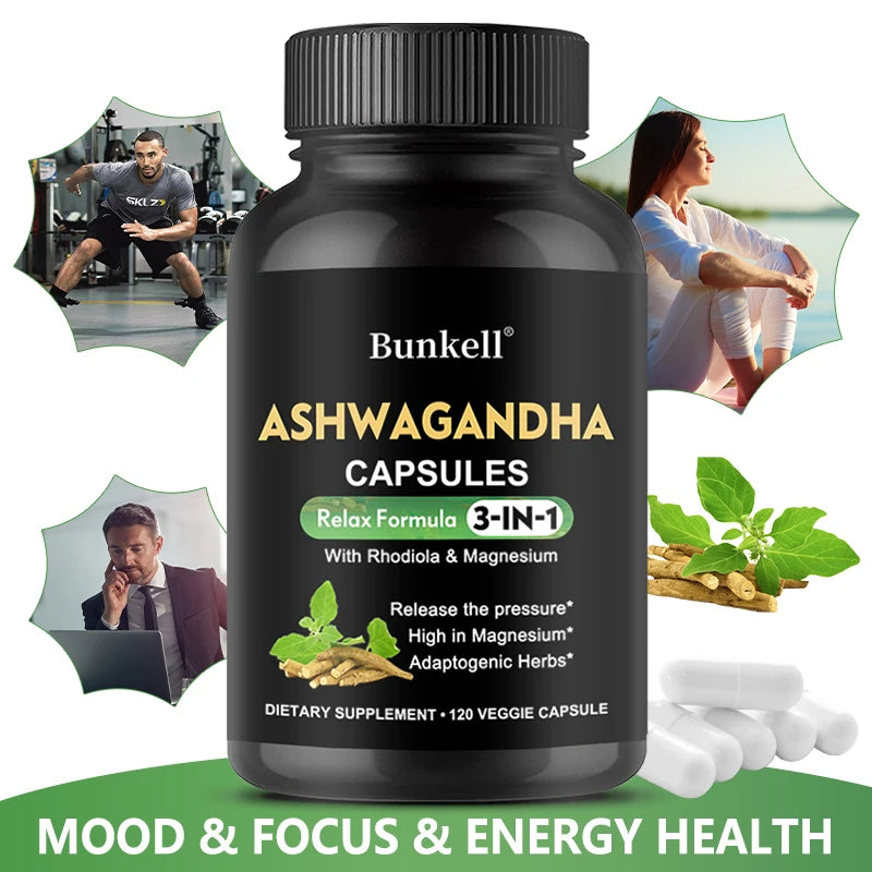 Pure Ashwagandha Root Extract Capsules With Magnesium for Natural Mood.