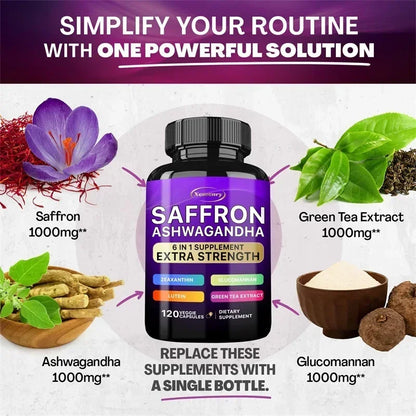 Saffron Ashwagandha 6 in 1 Supplement.