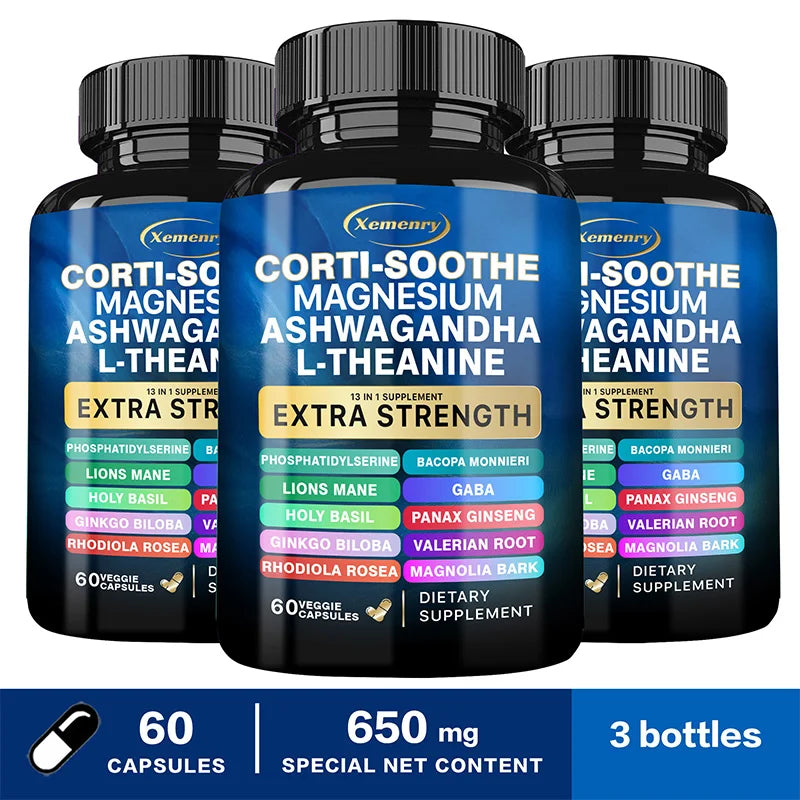 Corti-Soothe Cortisol Supplement met Magnesium, Ashwagandha, L-Theanine - Beheers stress. 
