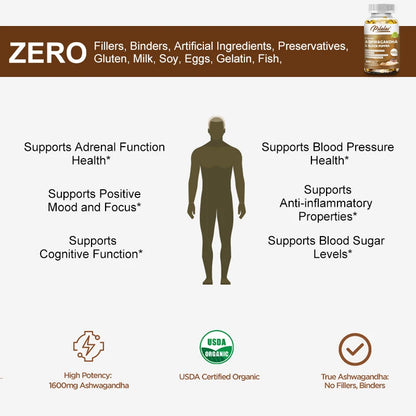 Natuurlijke Ashwagandha 1600 mg met zwarte peperextract.