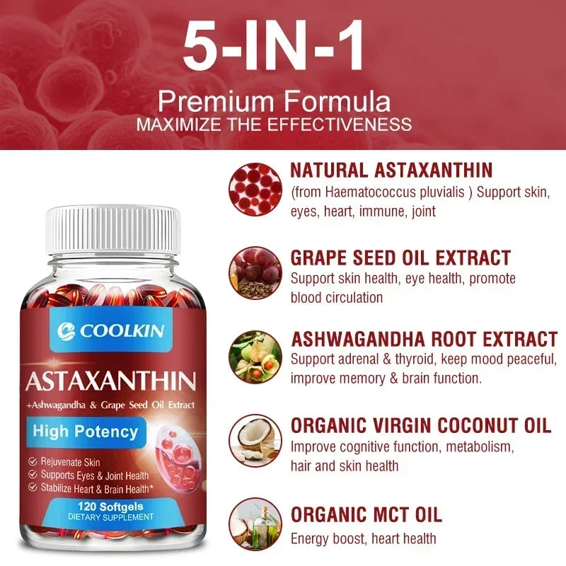 Astaxanthin 24mg - with Ashwagandha, Grape Seed Oil Extract.