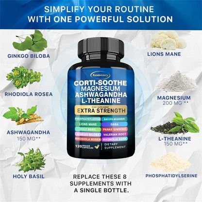 Corti-Soothe Cortisol Supplement met Magnesium, Ashwagandha, L-Theanine - Beheers stress. 