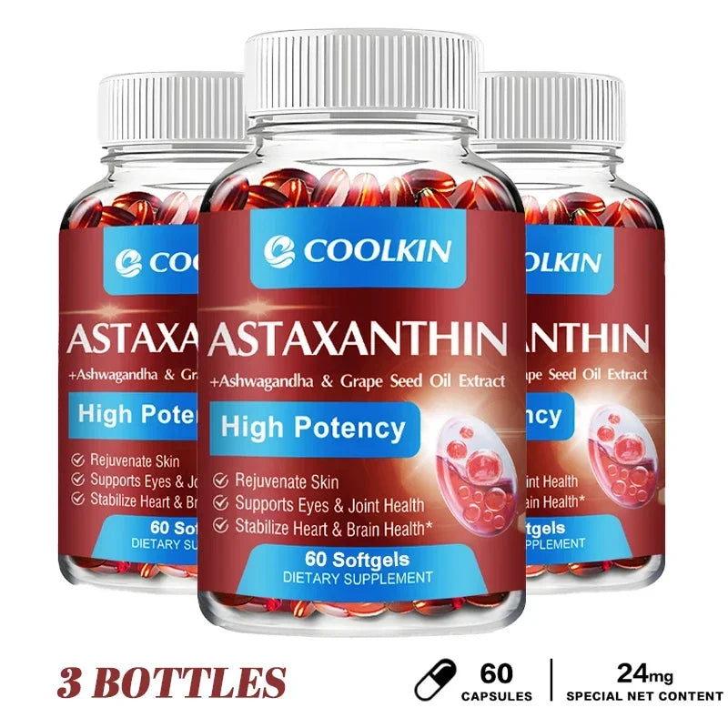 Astaxanthin 24mg - with Ashwagandha, Grape Seed Oil Extract.