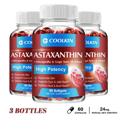 Astaxanthin 24mg - with Ashwagandha, Grape Seed Oil Extract.