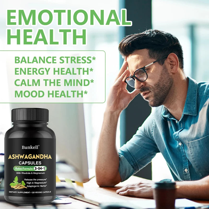 Pure Ashwagandha Root Extract Capsules With Magnesium for Natural Mood.