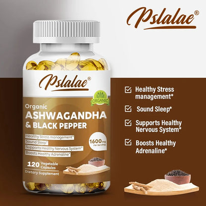 Natuurlijke Ashwagandha 1600 mg met zwarte peperextract.