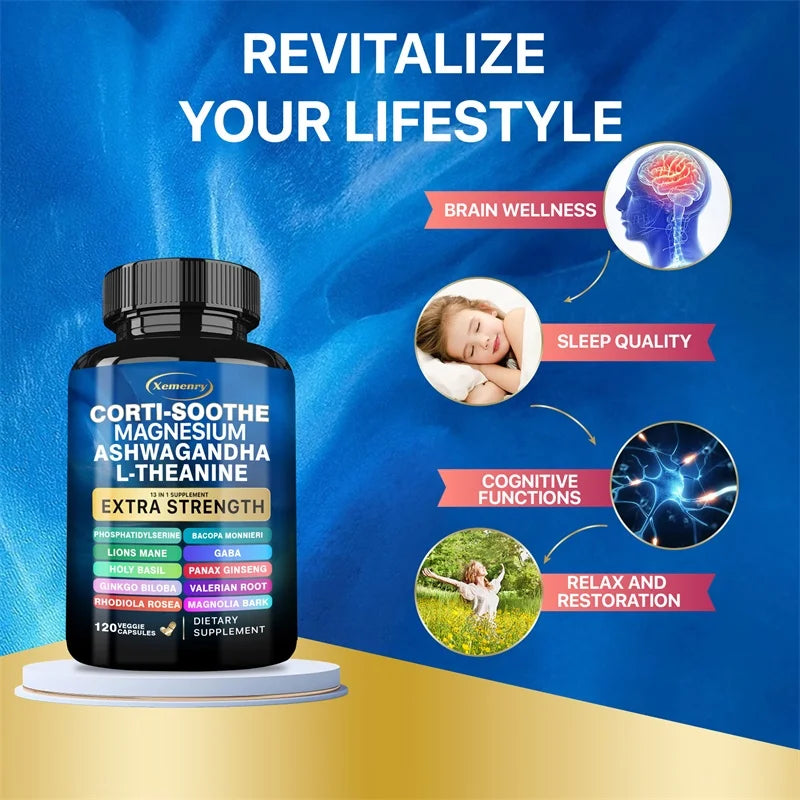 Corti-Soothe Cortisol Supplement met Magnesium, Ashwagandha, L-Theanine - Beheers stress. 