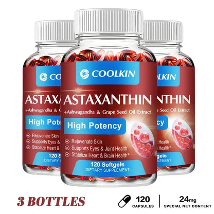 Astaxanthin 24mg - with Ashwagandha, Grape Seed Oil Extract.