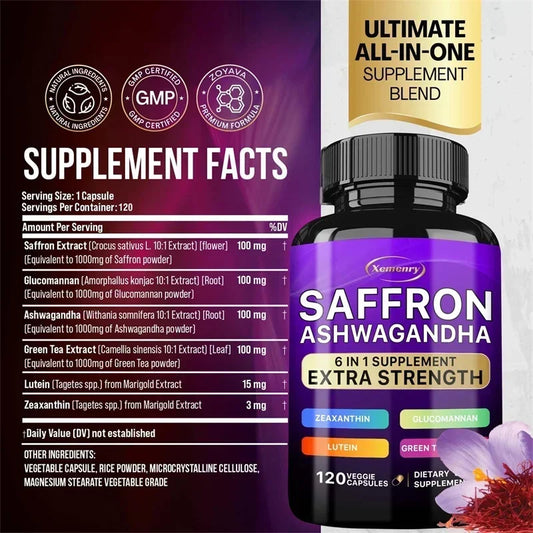 Saffron Ashwagandha 6 in 1 Supplement.