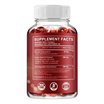 Astaxanthin 24mg - with Ashwagandha, Grape Seed Oil Extract.